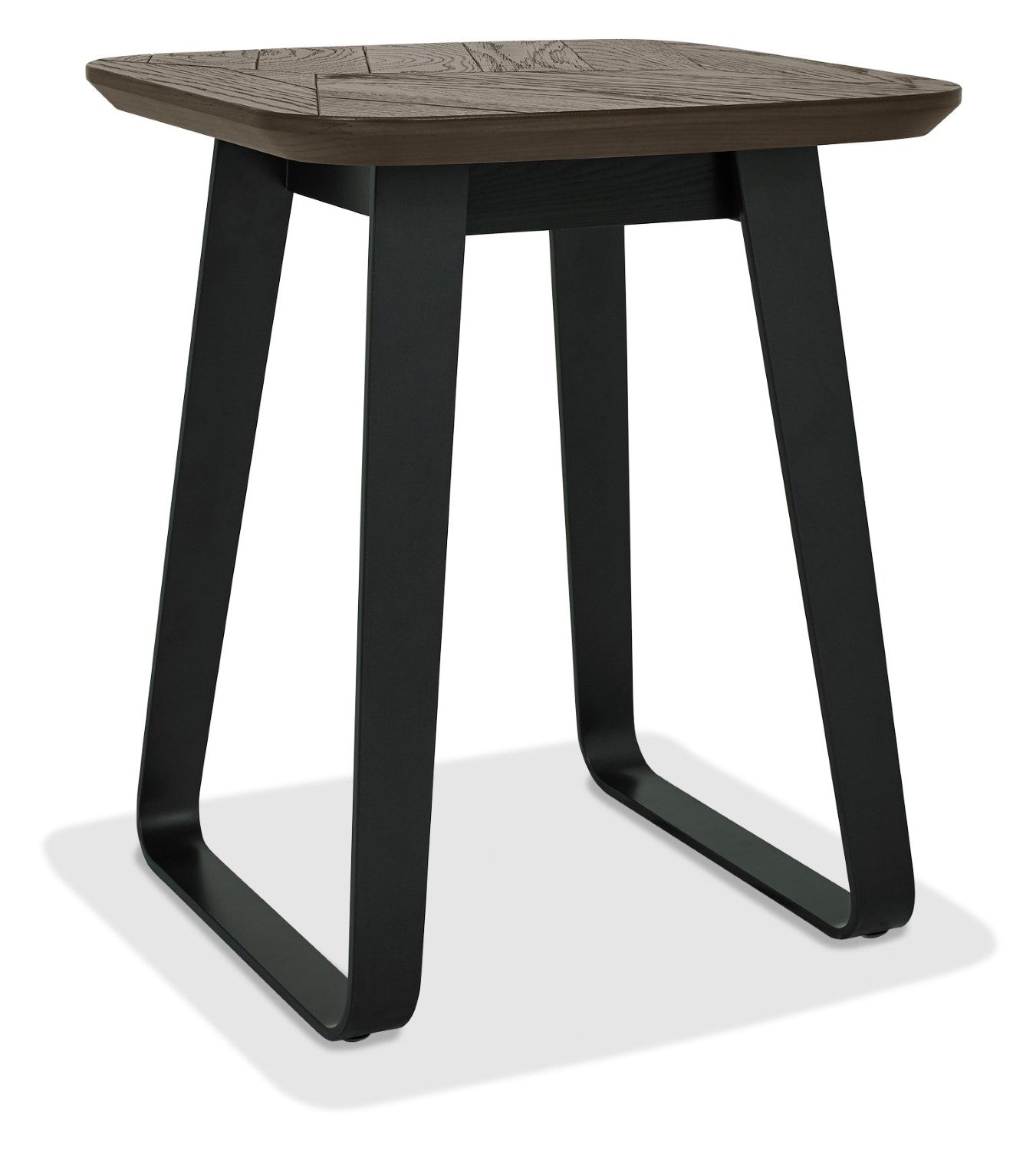 Distressed Weathered Oak Black Metal Square Lamp Table - Home Furniture Interiors