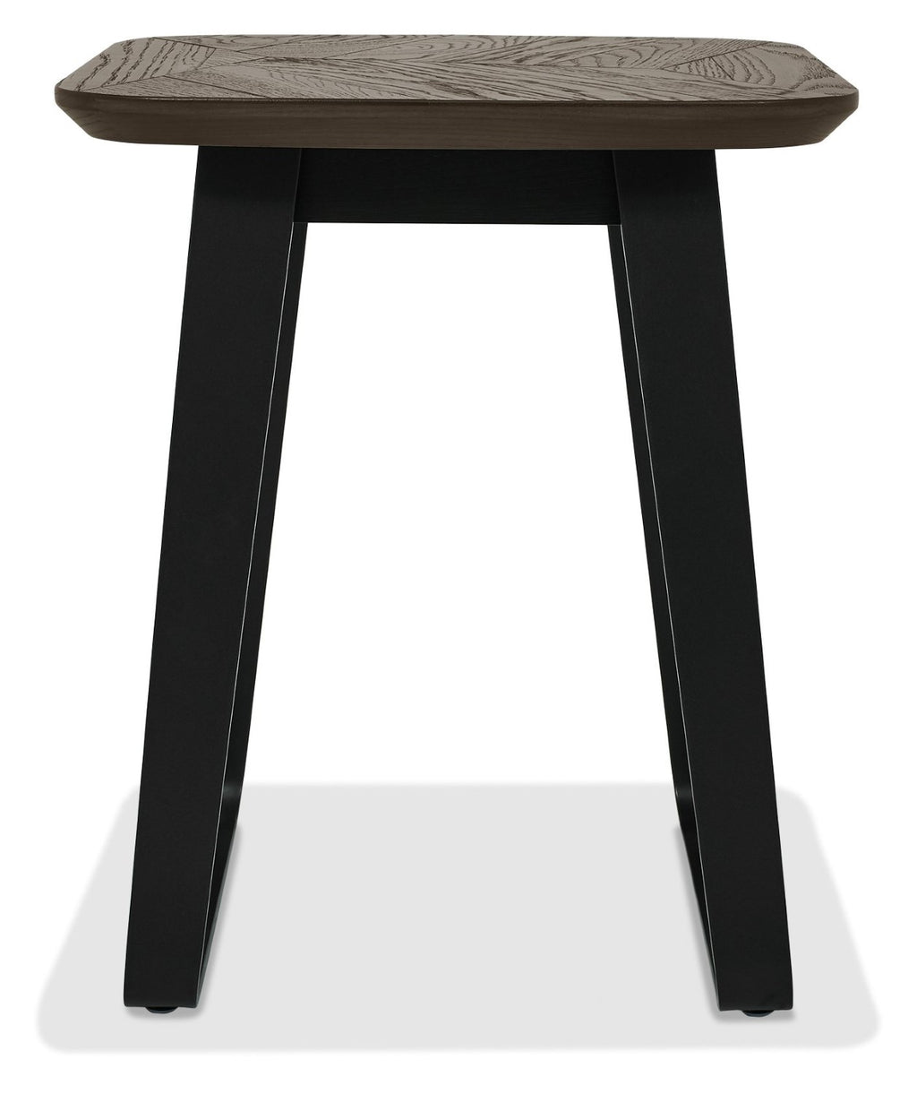 Distressed Weathered Oak Black Metal Square Lamp Table - Home Furniture Interiors