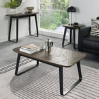 Distressed Weathered Oak Black Metal Square Lamp Table - Home Furniture Interiors