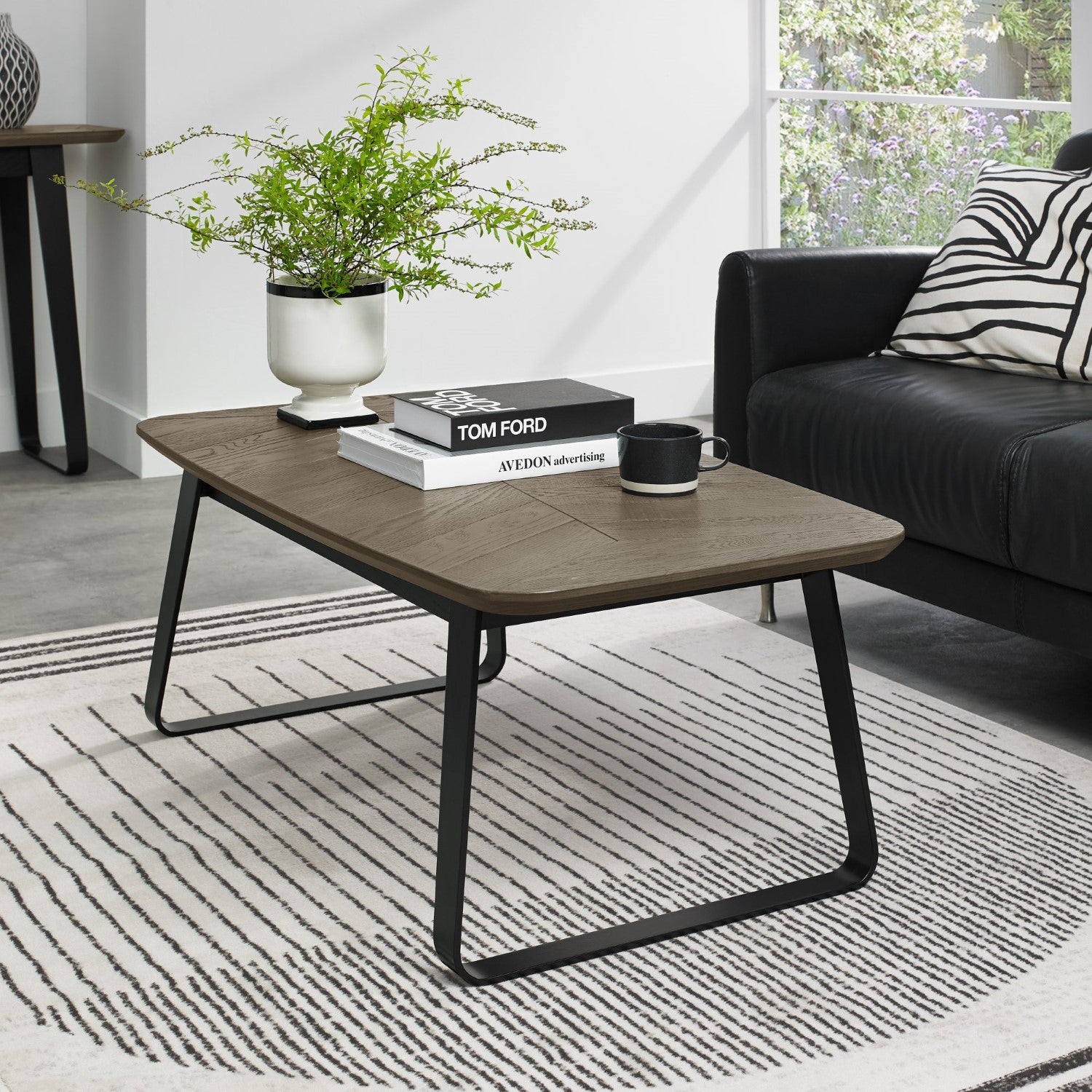 Weathered Oak Rectangular Coffee Table Metal Base
