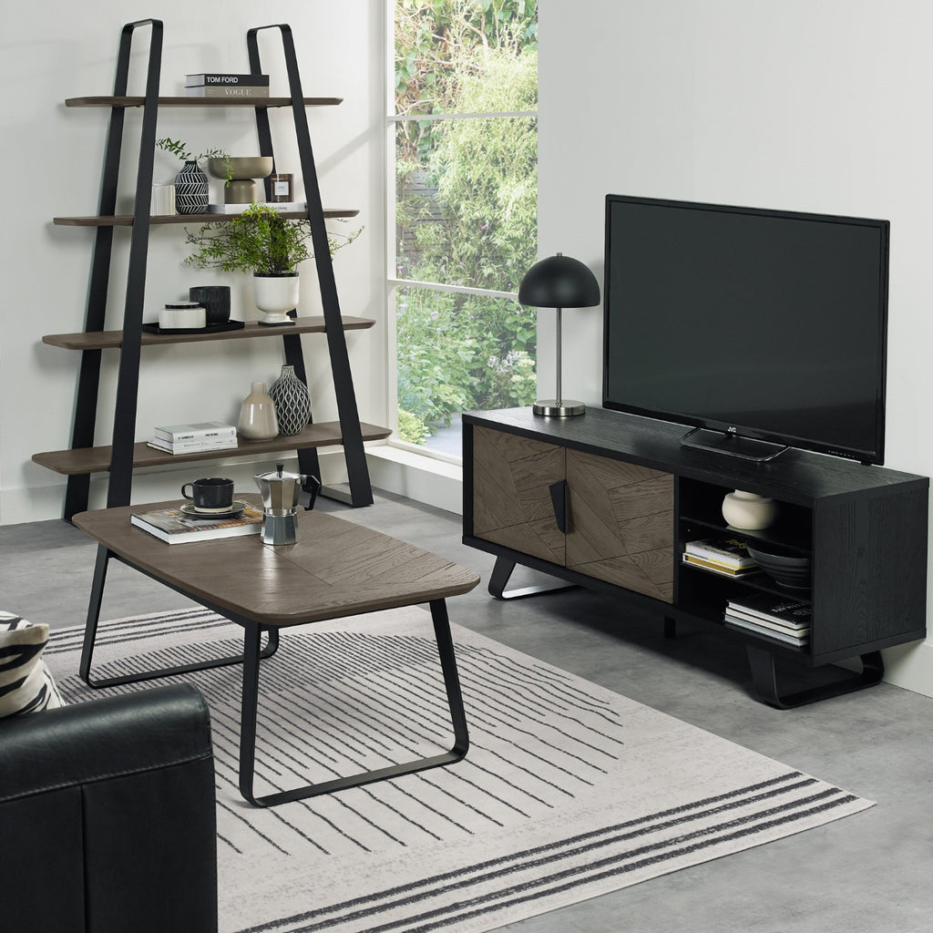 Weathered Oak Rectangular Coffee Table Metal Base - Home Furniture Interiors