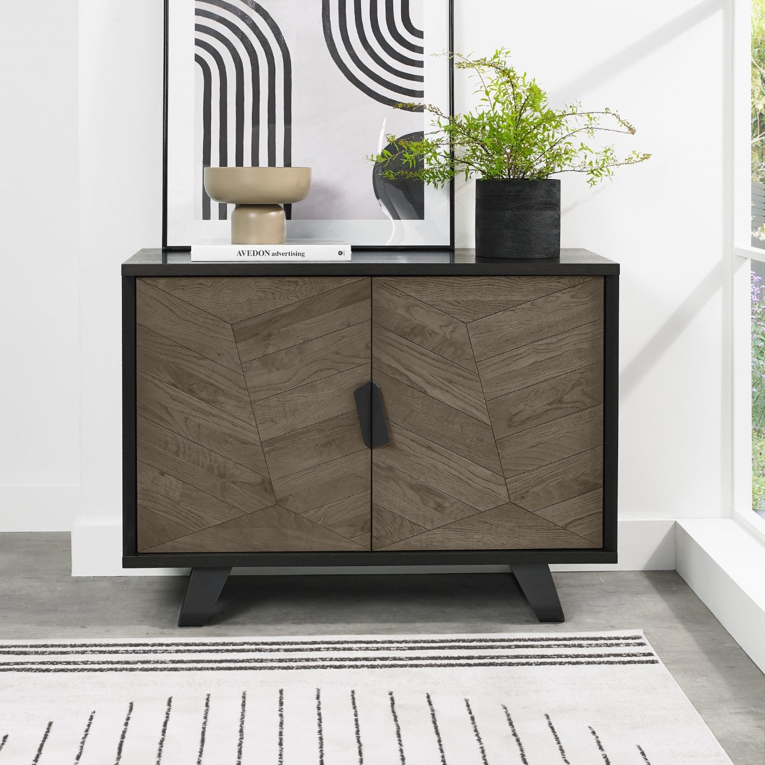 Distressed Weathered Oak Black Metal 2 Door Sideboard