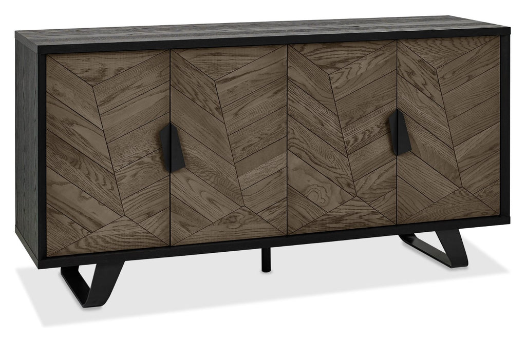 Weathered Oak and Black Wide 4 Door Sideboard - Home Furniture Interiors