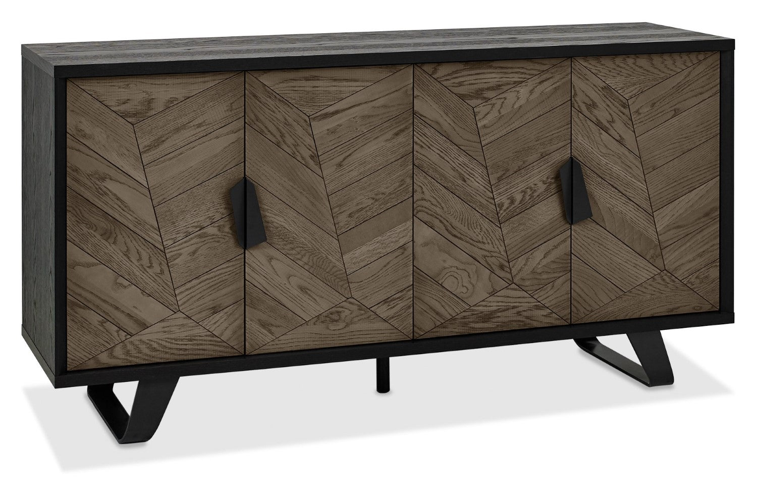 Weathered Oak and Black Wide 4 Door Sideboard - Home Furniture Interiors