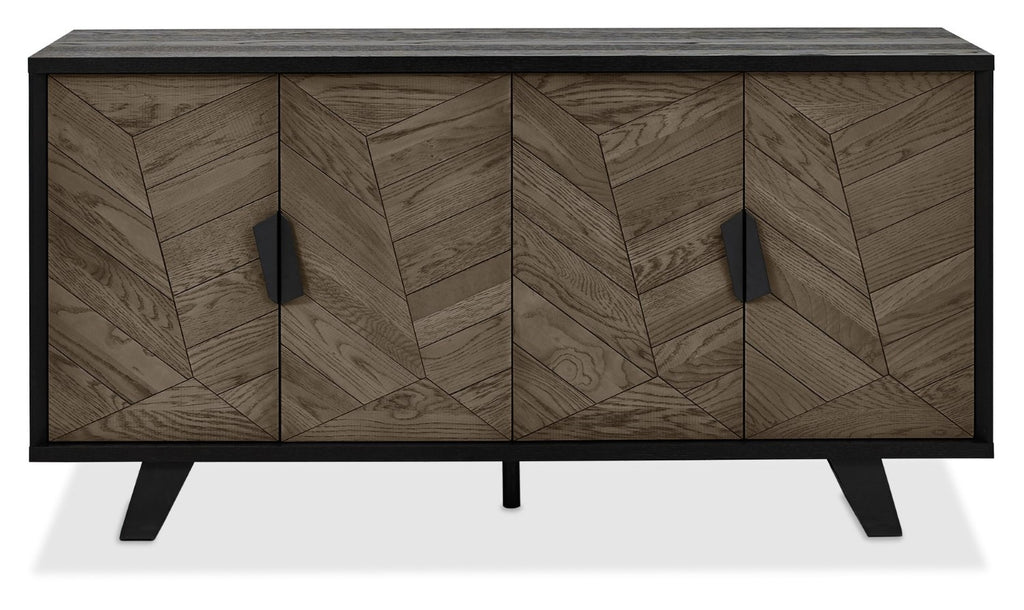 Weathered Oak and Black Wide 4 Door Sideboard - Home Furniture Interiors