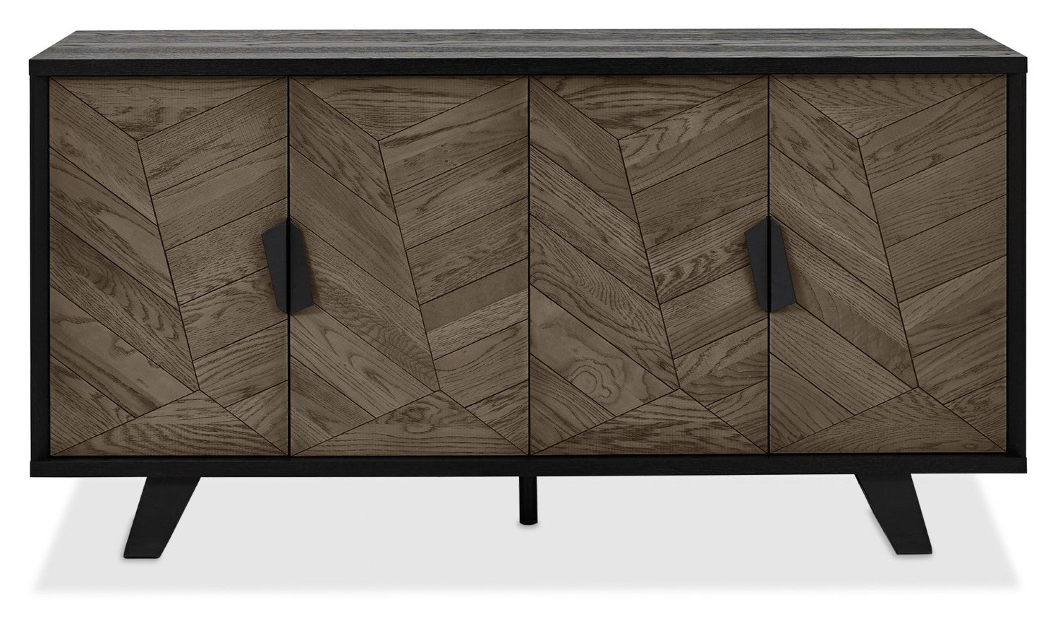 Weathered Oak and Black Wide 4 Door Sideboard - Home Furniture Interiors