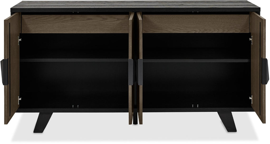 Weathered Oak and Black Wide 4 Door Sideboard - Home Furniture Interiors