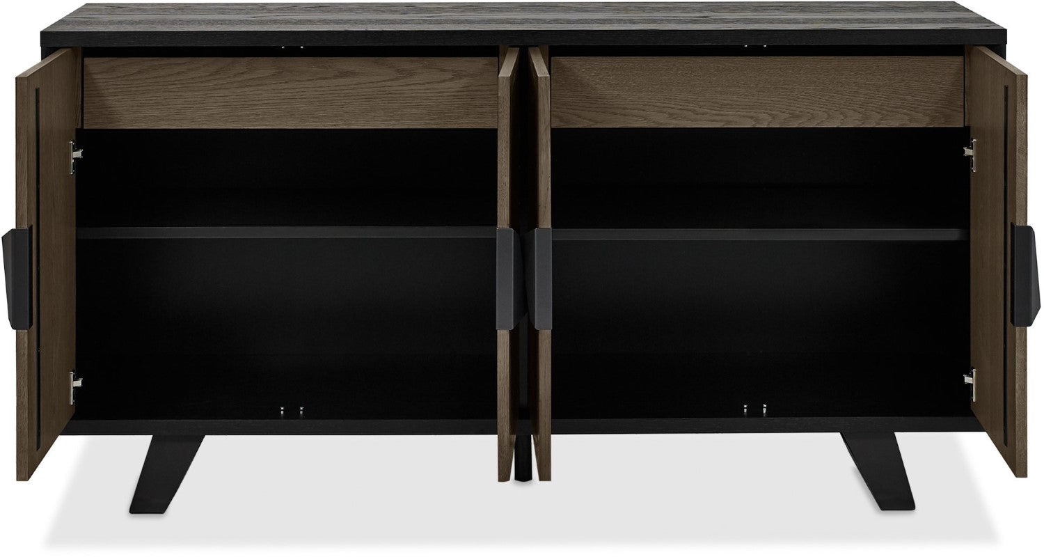Weathered Oak and Black Wide 4 Door Sideboard - Home Furniture Interiors