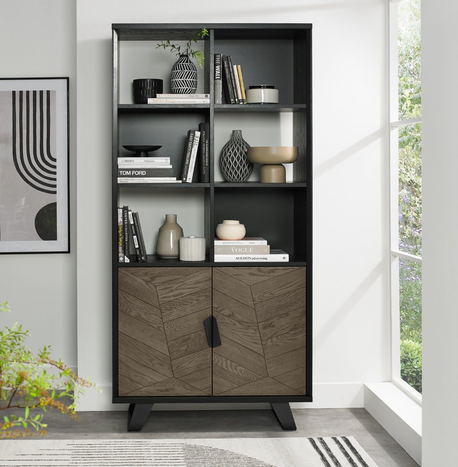 Weathered Oak Open Display Cabinet Shelving Unit