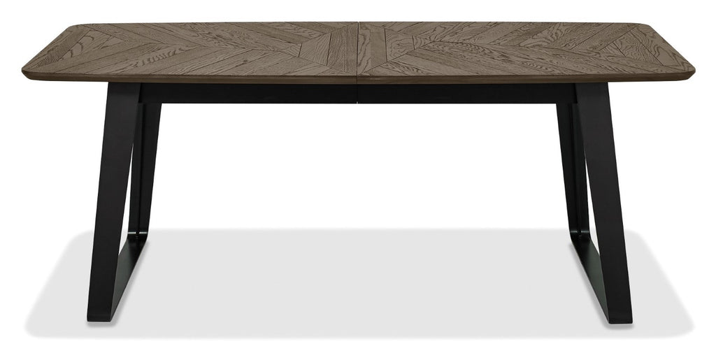 Weathered Oak and Black Metal Large Extending Dining Table - Home Furniture Interiors