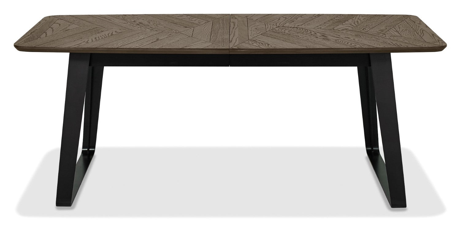 Weathered Oak and Black Metal Large Extending Dining Table - Home Furniture Interiors