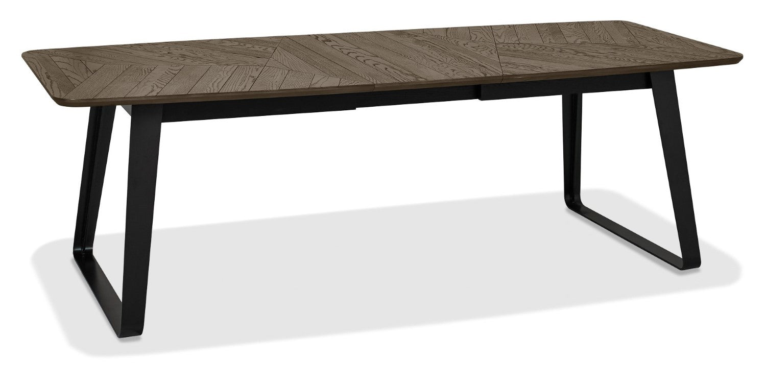 Weathered Oak and Black Metal Large Extending Dining Table