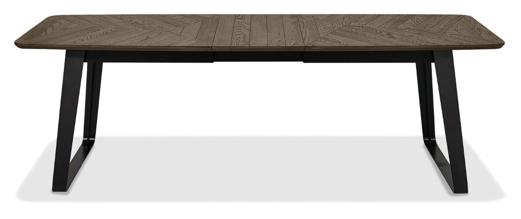 Weathered Oak and Black Metal Large Extending Dining Table - Home Furniture Interiors