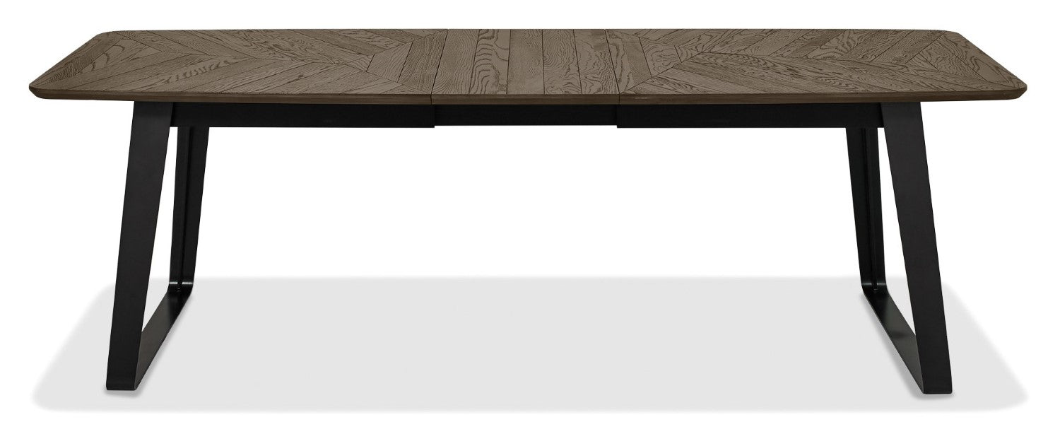 Weathered Oak and Black Metal Large Extending Dining Table - Home Furniture Interiors