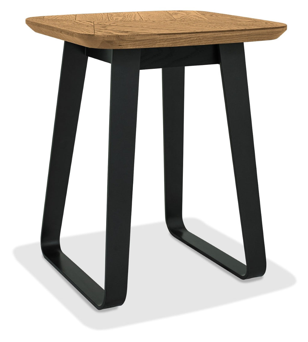 Rustic Oak Square Lamp Table with Black Peppercorn Base - Home Furniture Interiors