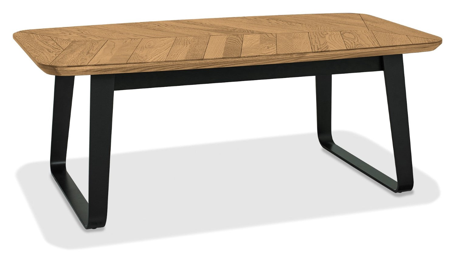 Retro Rustic Oak Coffee Table with Peppercorn Metal Base - Home Furniture Interiors
