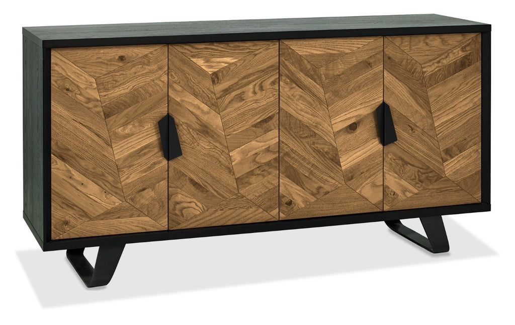 Retro Rustic Oak and Peppercorn Wide Sideboard Cabinet - Home Furniture Interiors