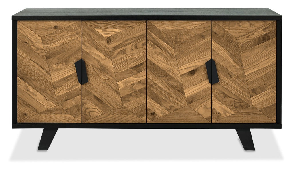 Retro Rustic Oak and Peppercorn Wide Sideboard Cabinet - Home Furniture Interiors