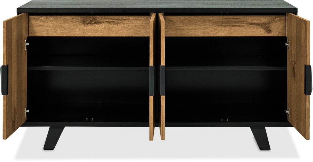 Retro Rustic Oak and Peppercorn Wide Sideboard Cabinet - Home Furniture Interiors