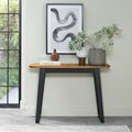 Retro Rustic Oak Console Table with Peppercorn Metal Base