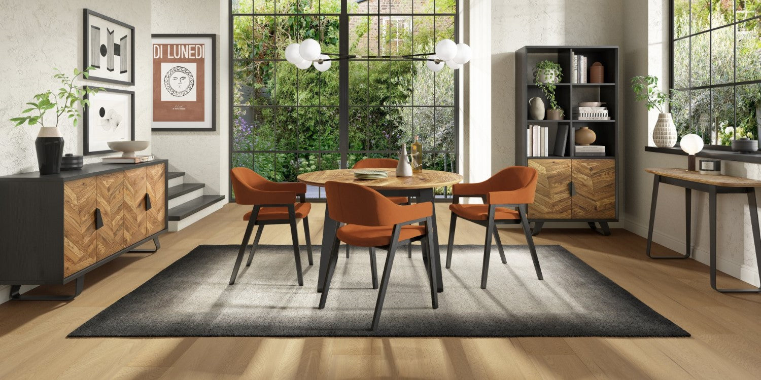 Retro Rustic Oak Console Table with Peppercorn Metal Base - Home Furniture Interiors