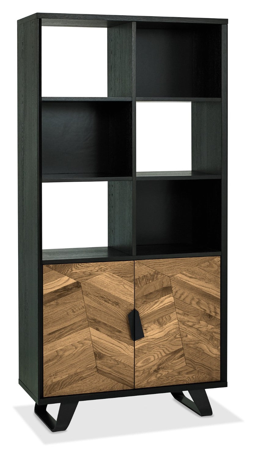 Retro Rustic Oak and Peppercorn Shelving Display Cabinet - Home Furniture Interiors