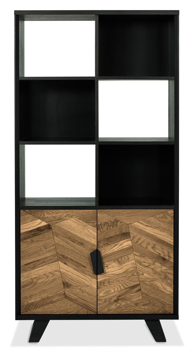 Retro Rustic Oak and Peppercorn Shelving Display Cabinet - Home Furniture Interiors