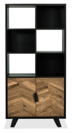 Retro Rustic Oak and Peppercorn Shelving Display Cabinet - Home Furniture Interiors