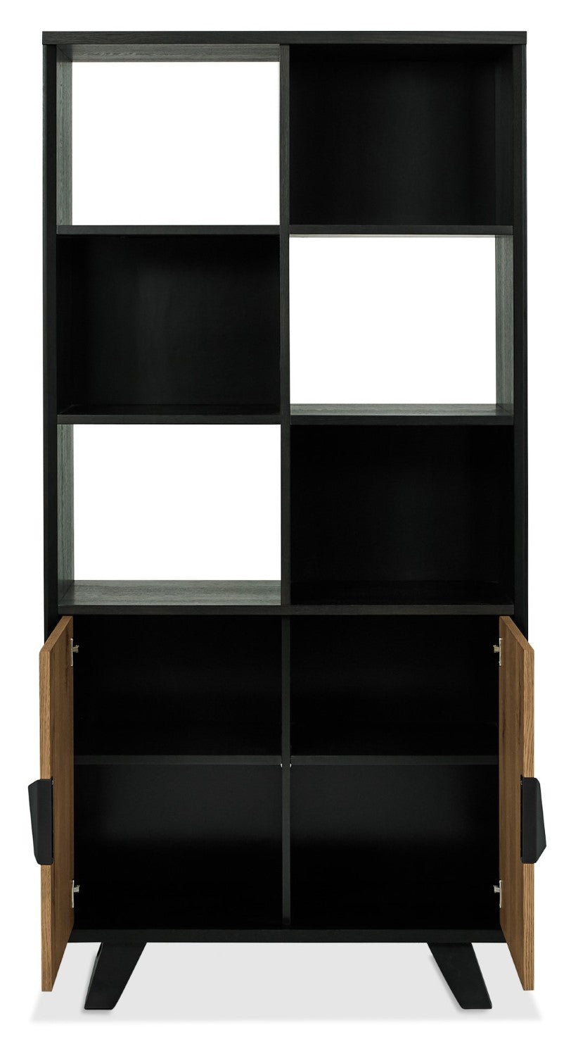 Retro Rustic Oak and Peppercorn Shelving Display Cabinet - Home Furniture Interiors