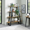 Rustic Oak and Black Metal Open Shelving Display Cabinet