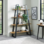 Rustic Oak and Black Metal Open Shelving Display Cabinet