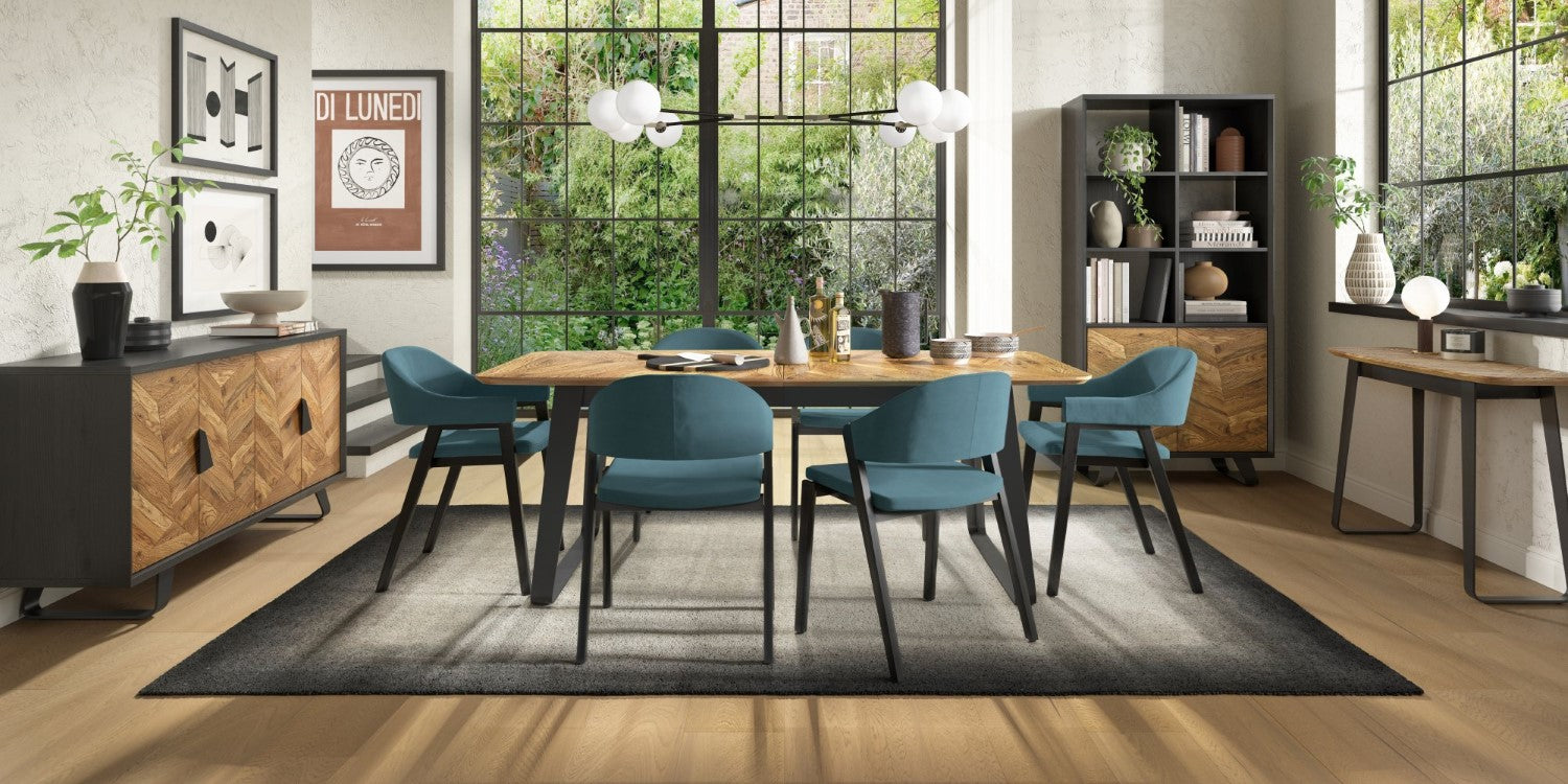 Retro Rustic Oak and Peppercorn Large Extending Dining Table - Home Furniture Interiors