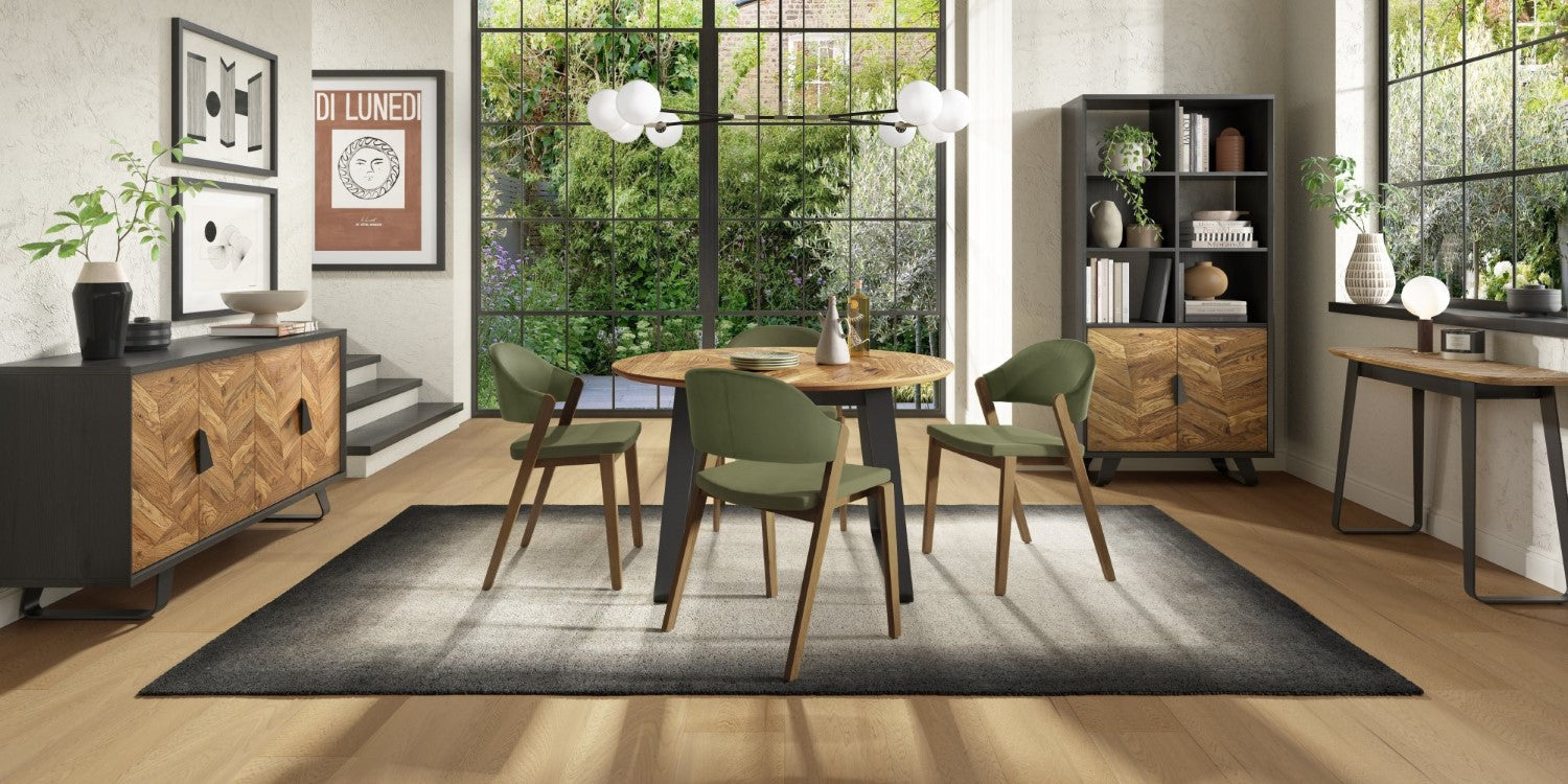 Rustic Oak and Peppercorn Circular Small 125cm Dining Table - Home Furniture Interiors