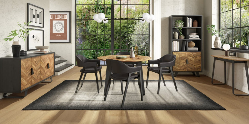 Rustic Oak and Peppercorn Circular Small 125cm Dining Table - Home Furniture Interiors