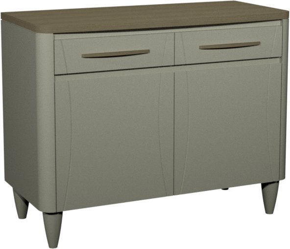 Light Grey Narrow Small Sideboard with Oak Top