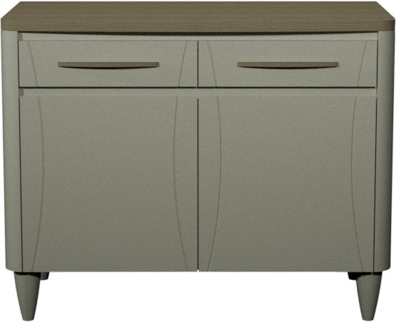 Light Grey Narrow Small Sideboard with Oak Top - Home Furniture Interiors