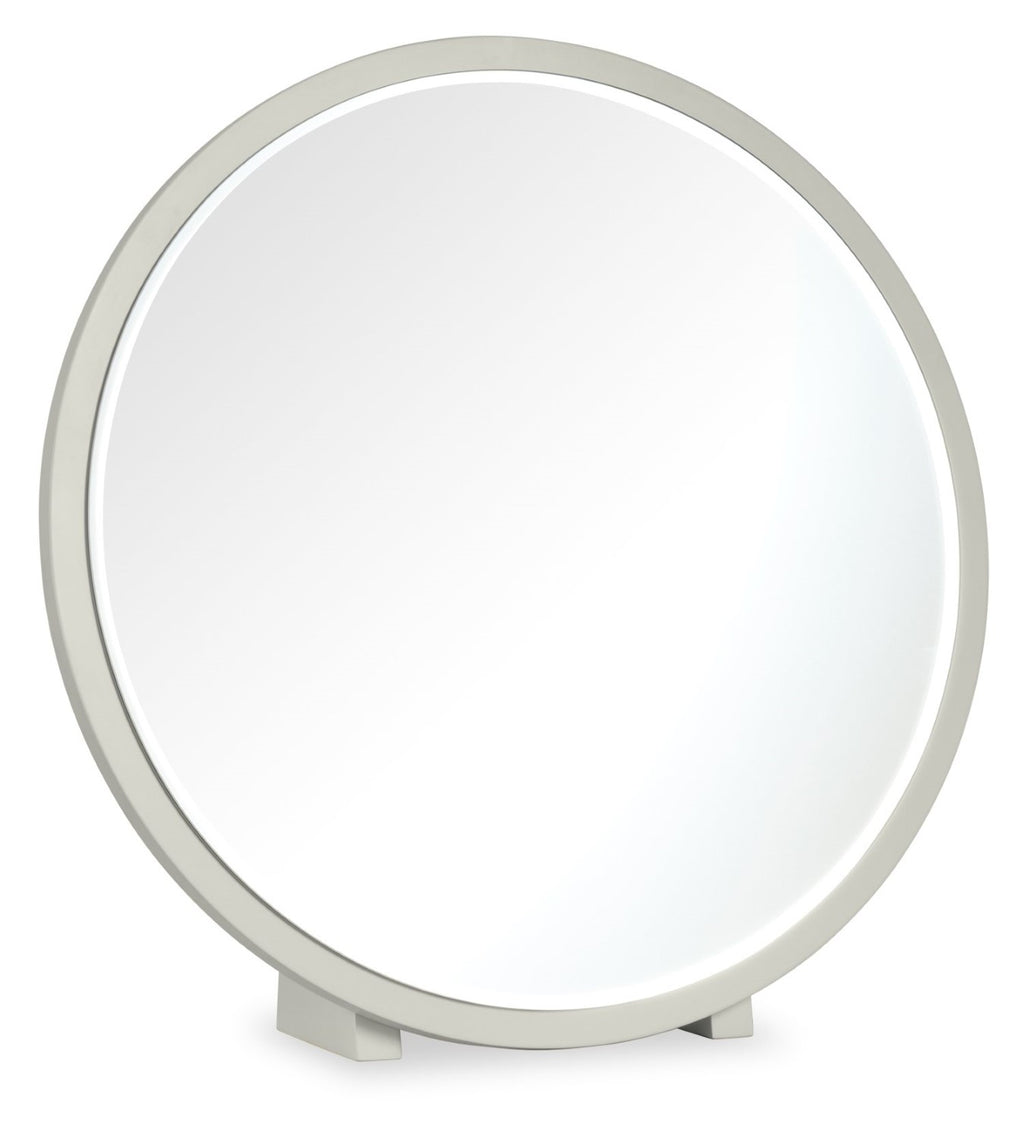 Light Grey Wooden Round Vanity Dressing Table Mirror - Home Furniture Interiors