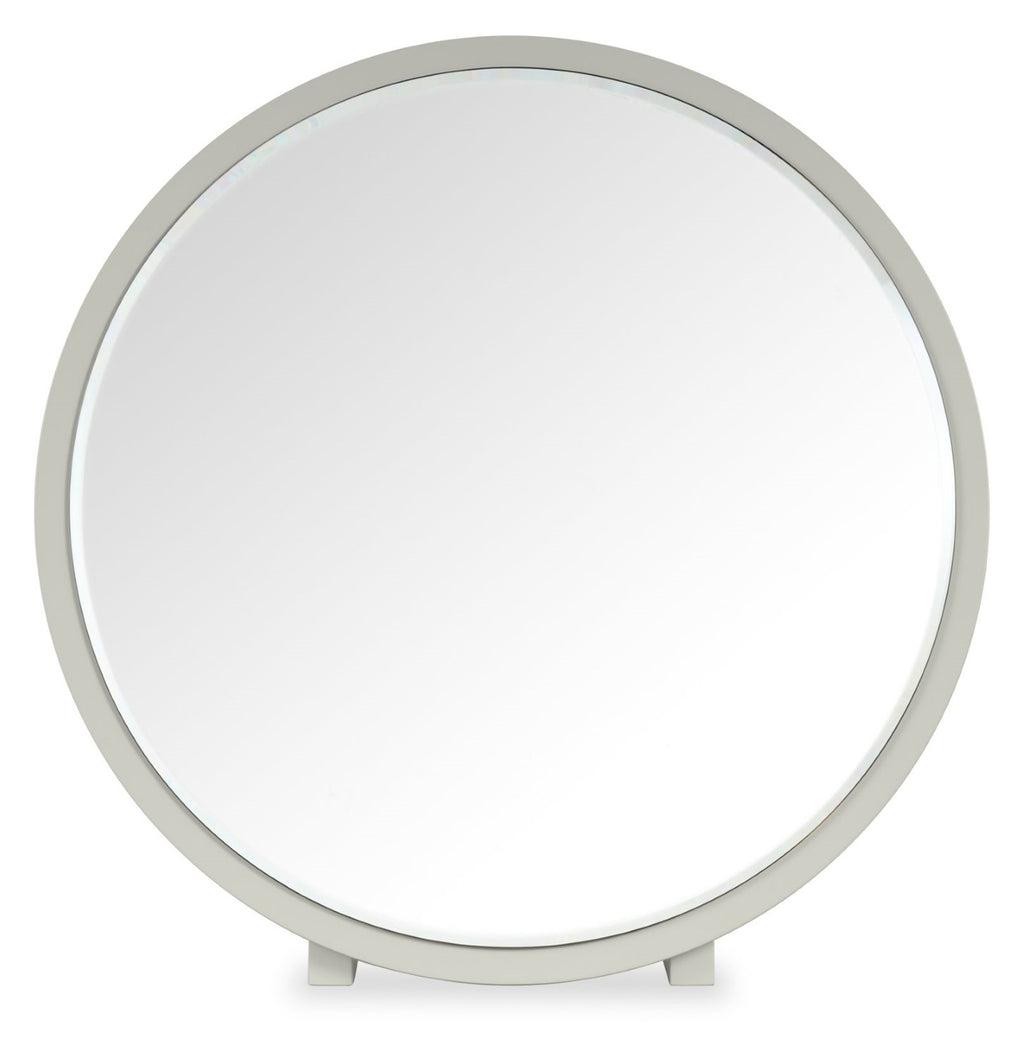 Light Grey Wooden Round Vanity Dressing Table Mirror - Home Furniture Interiors