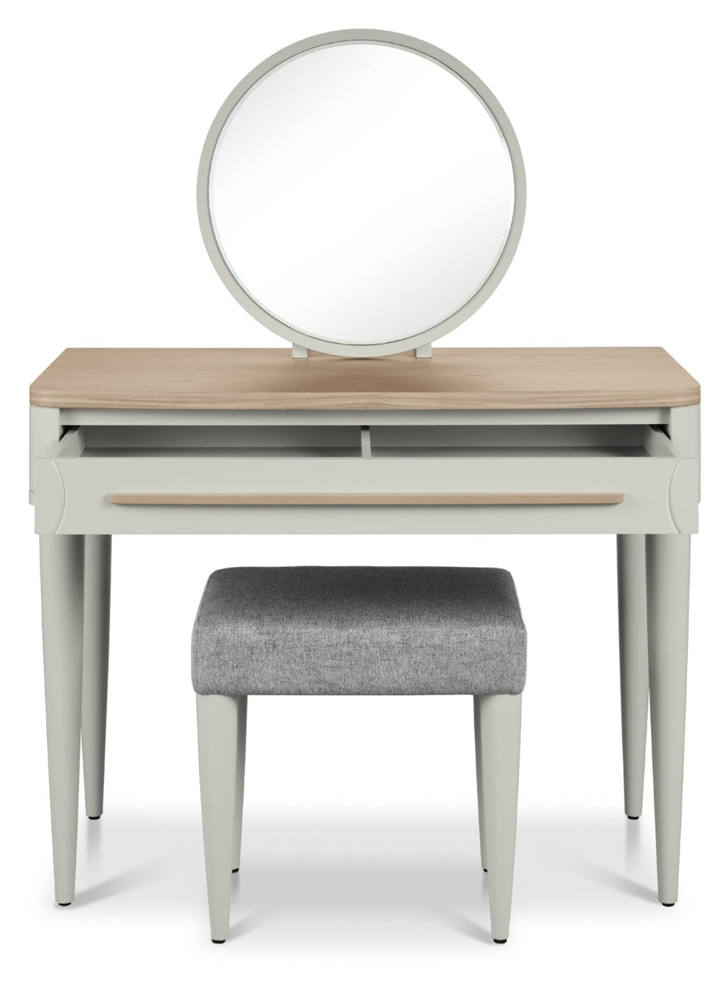 Light Grey Wooden Round Vanity Dressing Table Mirror - Home Furniture Interiors