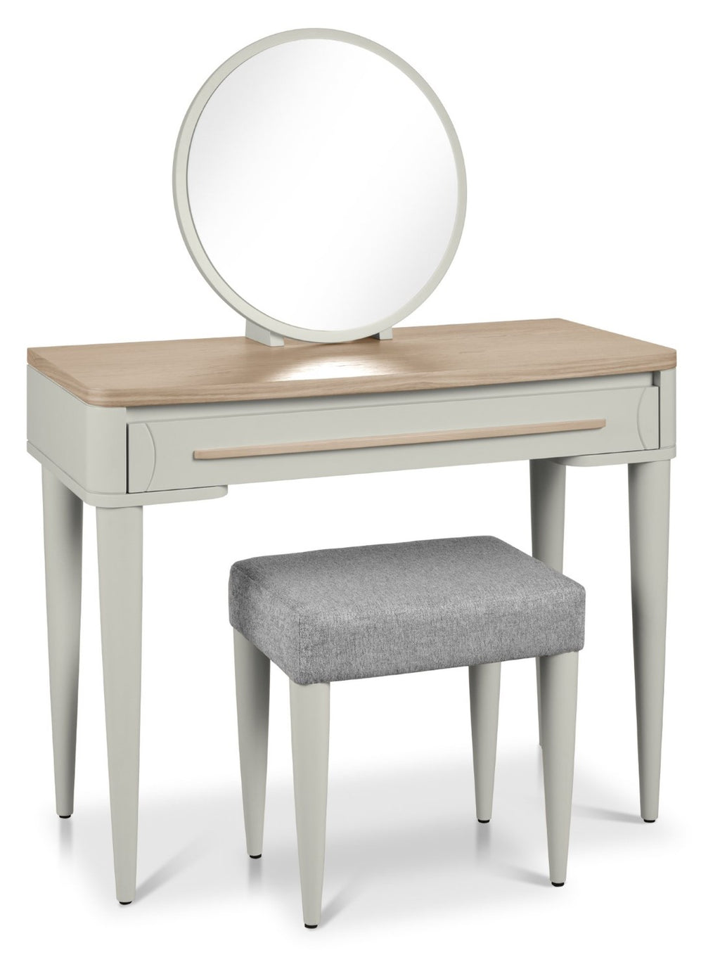 Grey Painted Light Oak Dressing Table Set with Stool and Mirror - Home Furniture Interiors