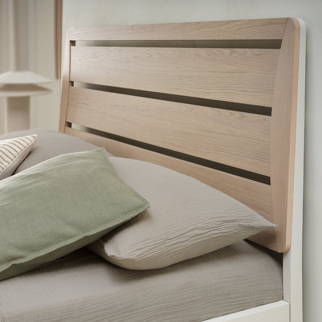 Light Oak and Grey Double Slatted Bedstead - Home Furniture Interiors