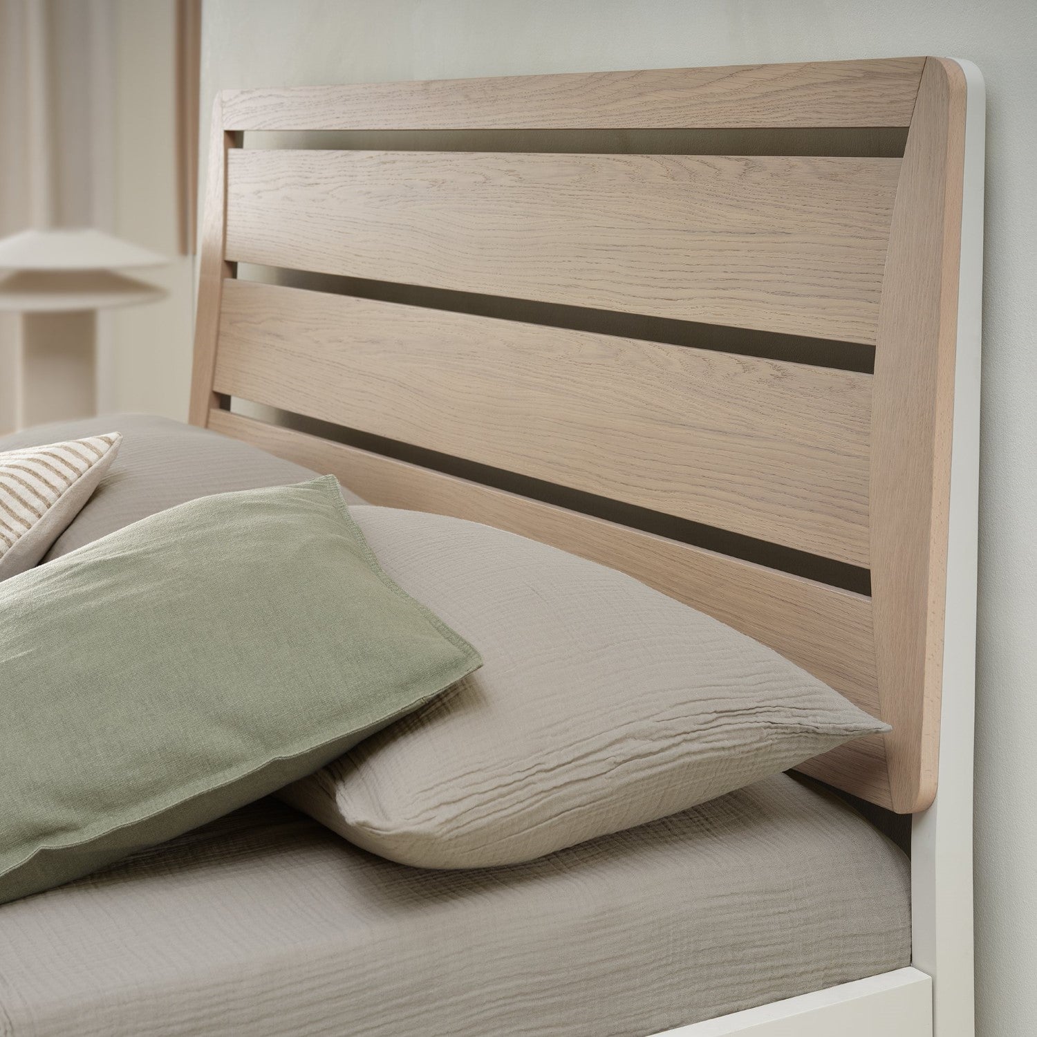 Light Oak and Grey Double Slatted Bedstead - Home Furniture Interiors