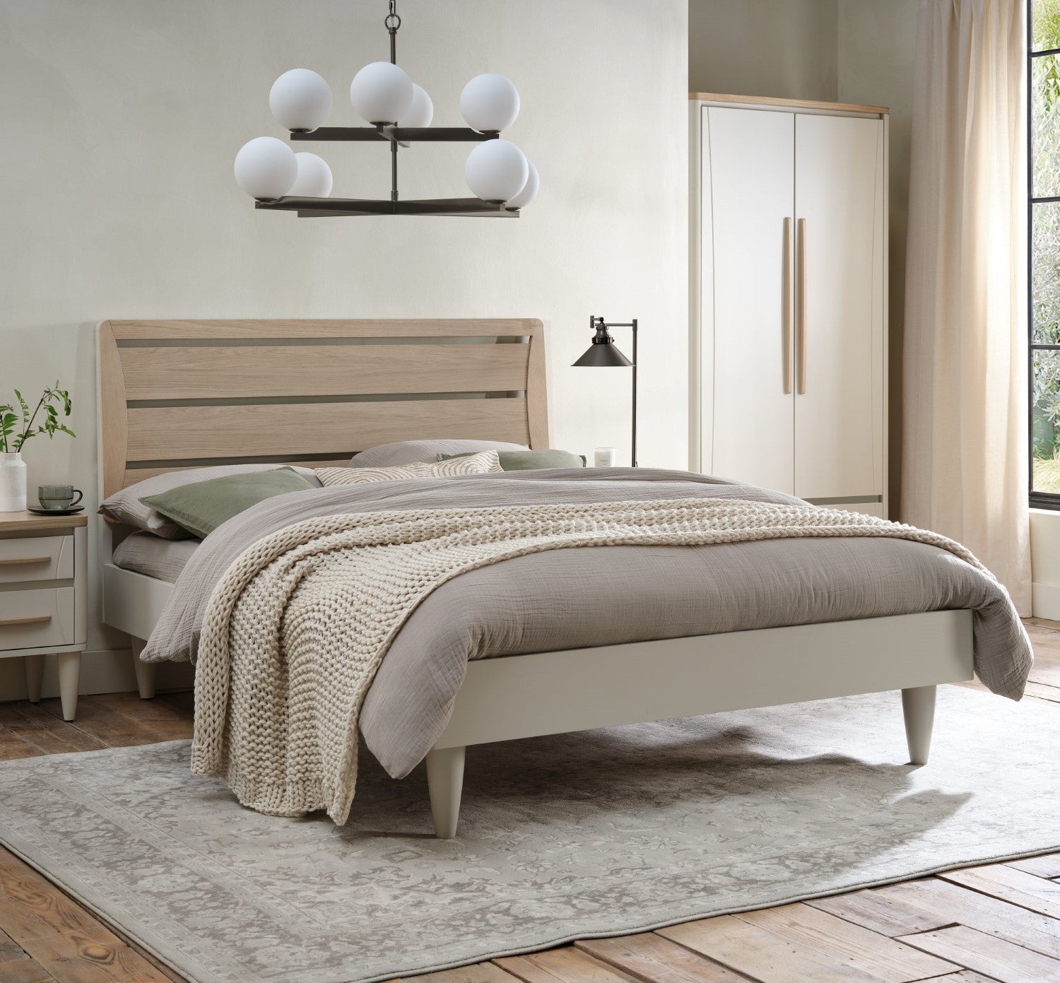 Light Oak and Grey King Size Slatted Bedstead