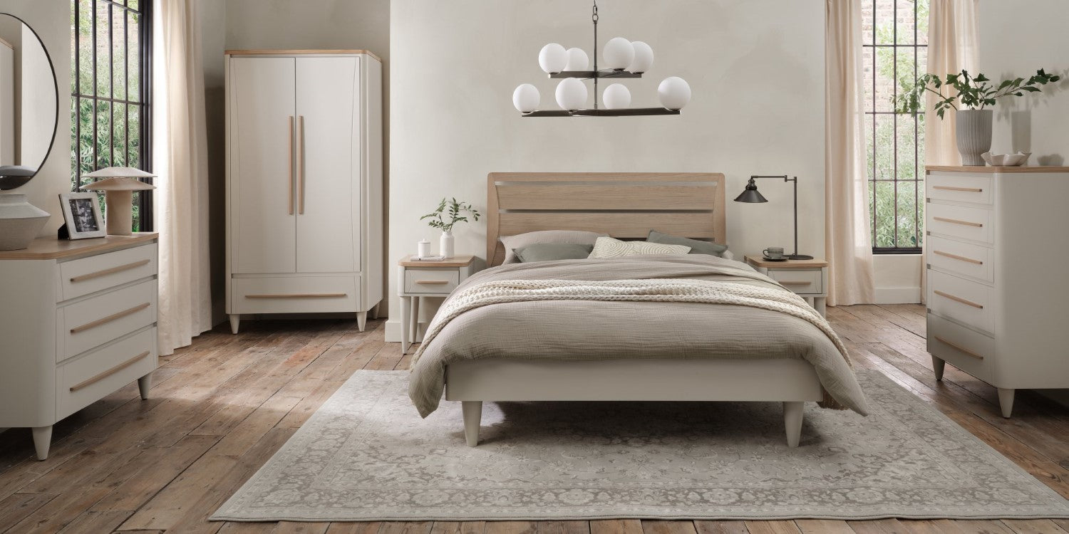 Light Oak and Grey King Size Slatted Bedstead - Home Furniture Interiors