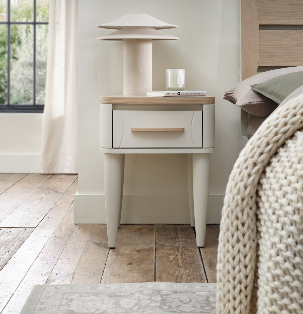 Light Grey 1 Drawer Nightstand With Oak Top And Handle