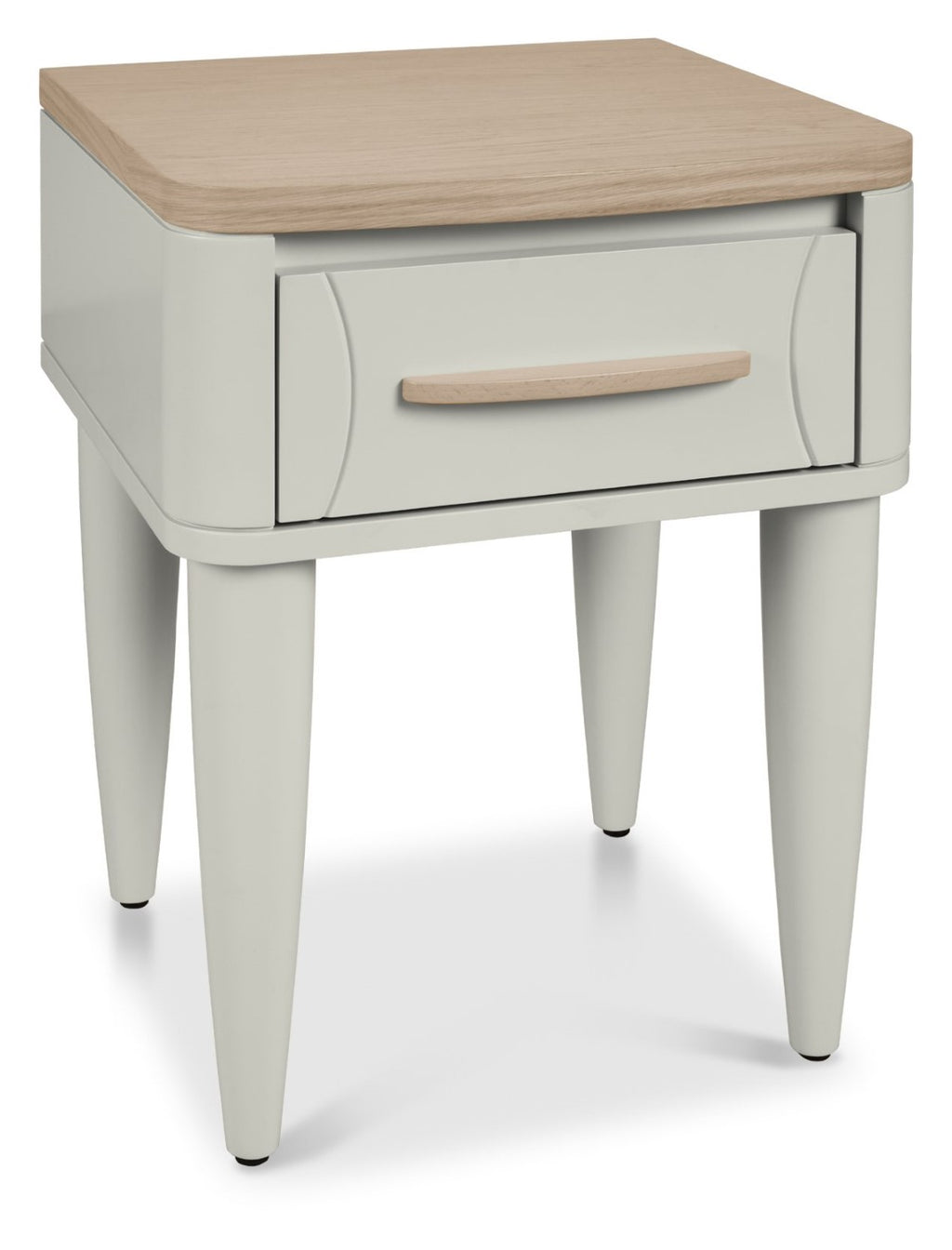 Light Grey 1 Drawer Nightstand With Oak Top And Handle - Home Furniture Interiors