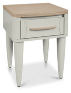 Light Grey 1 Drawer Nightstand With Oak Top And Handle - Home Furniture Interiors
