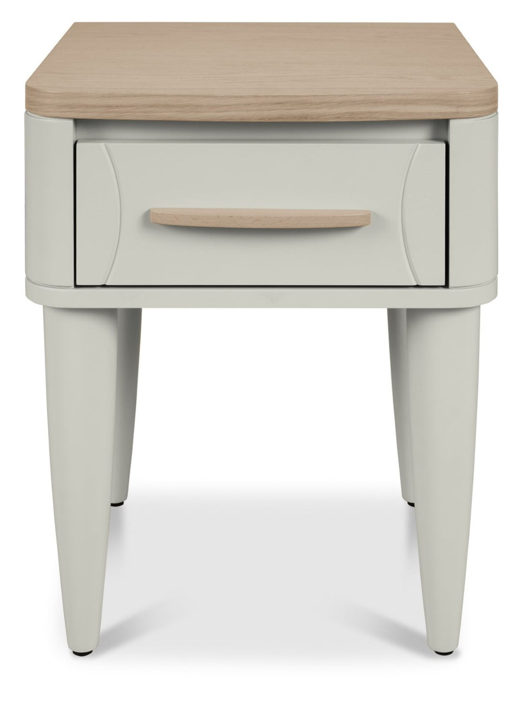 Light Grey 1 Drawer Nightstand With Oak Top And Handle - Home Furniture Interiors