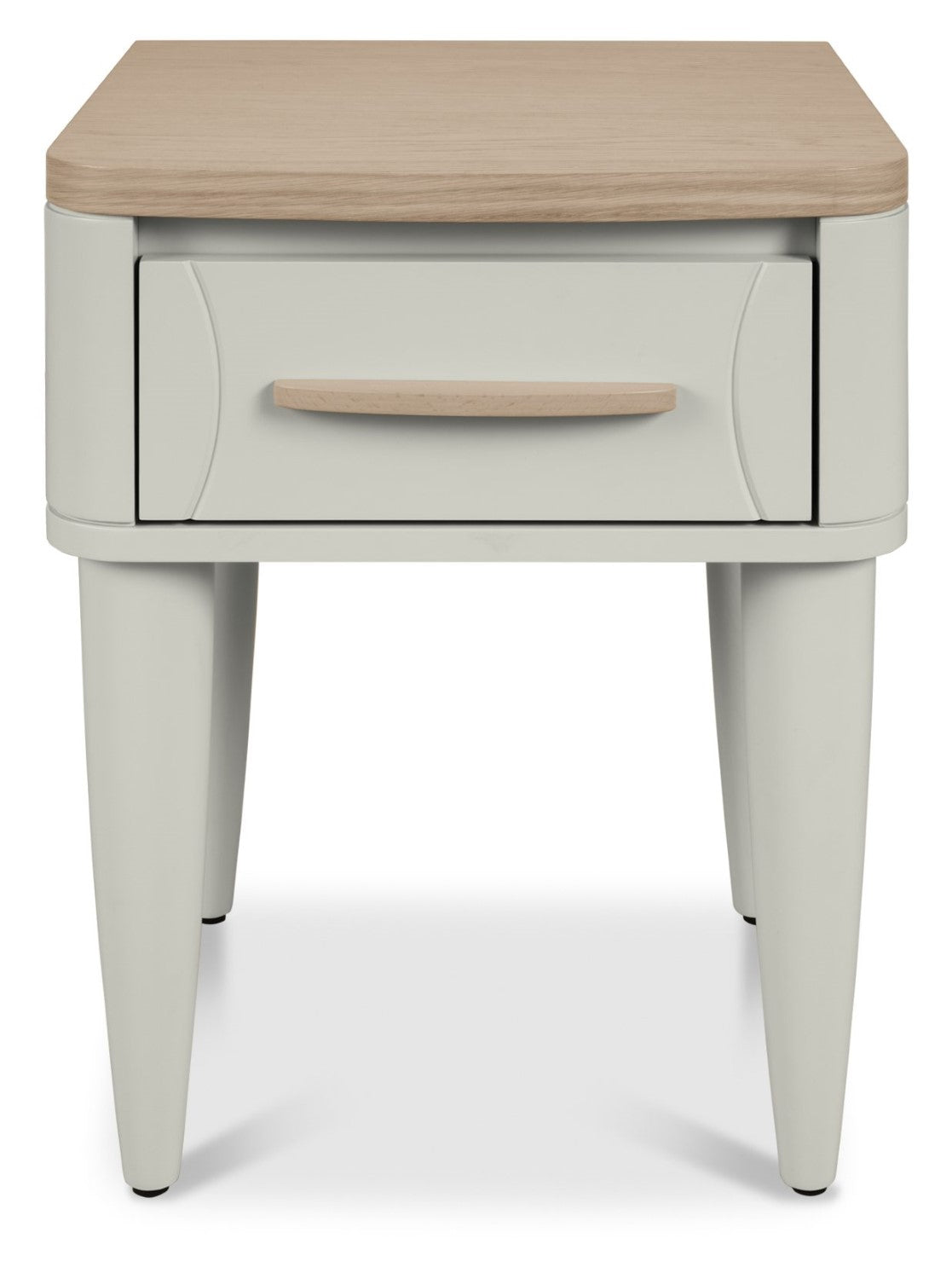 Light Grey 1 Drawer Nightstand With Oak Top And Handle - Home Furniture Interiors