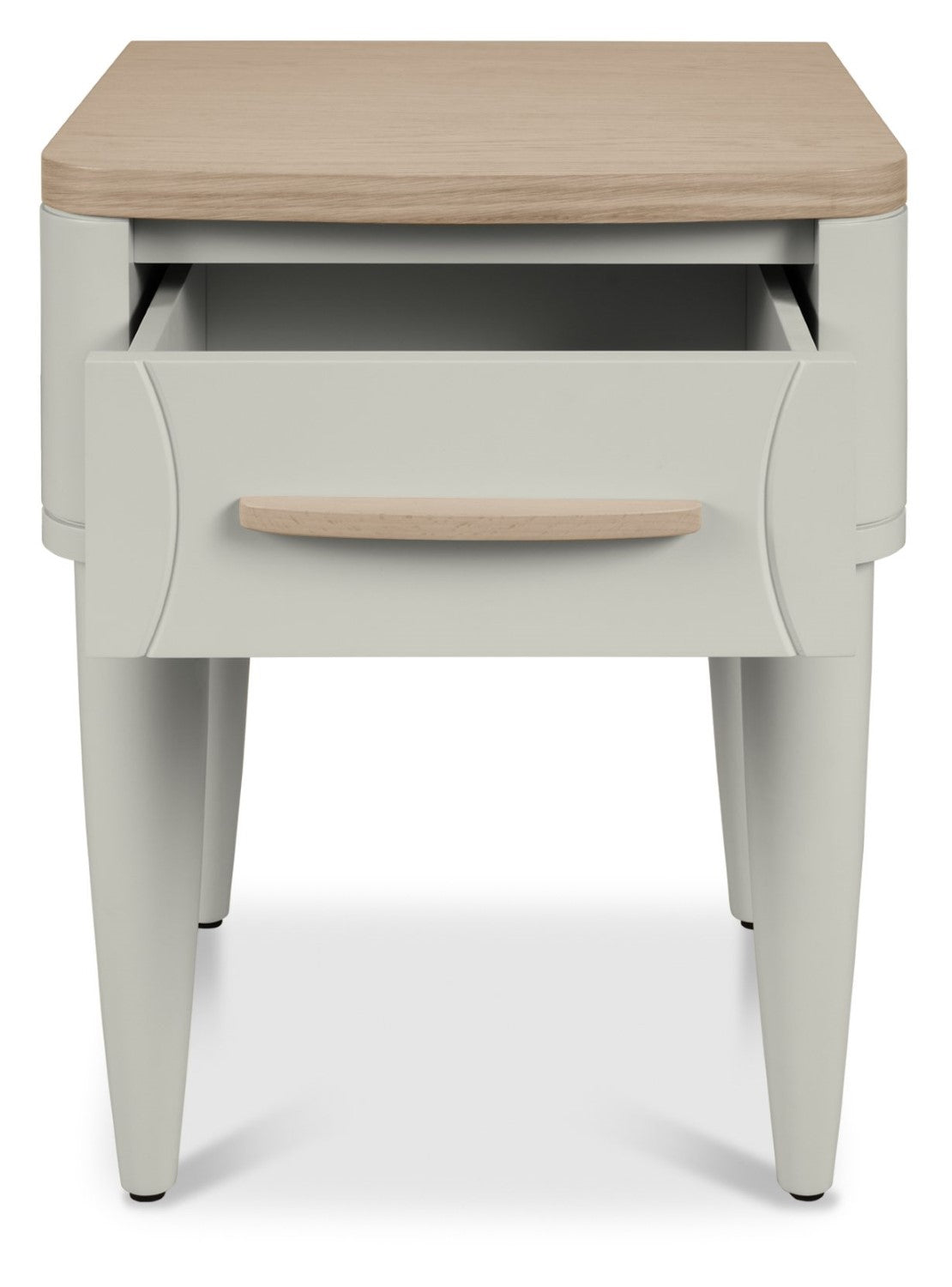 Light Grey 1 Drawer Nightstand With Oak Top And Handle - Home Furniture Interiors